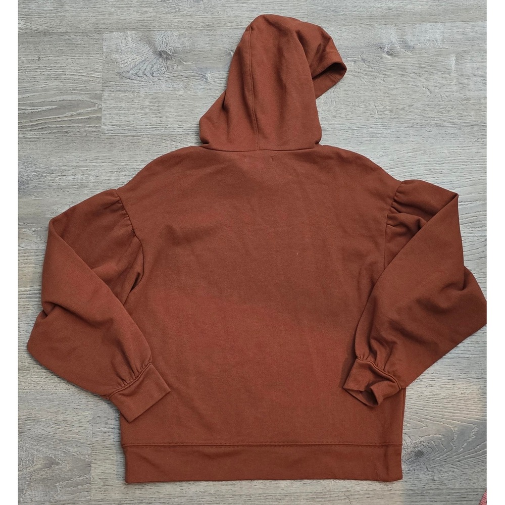 Madewell Women Puff Sleeve Hoodie Rust Orange Cotton Blend Size Medium - Picture 5 of 6